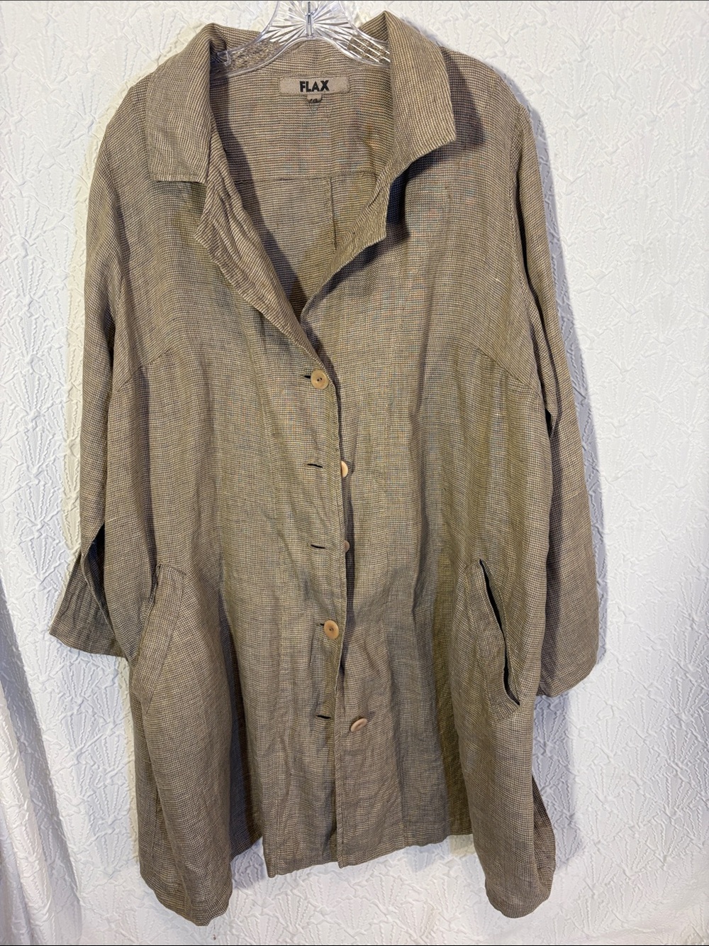 Flax Linen Button-Front LAYERED Coat in Tan 100% LININ Edgy Bohemian oversized